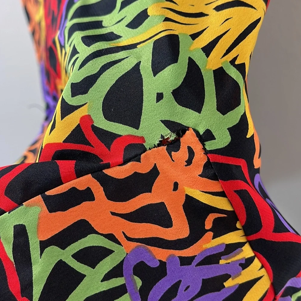 Vintage 80s Papillon by Paula Carbone Floral Handkerchief Slip Dress - Picture 8 of 8